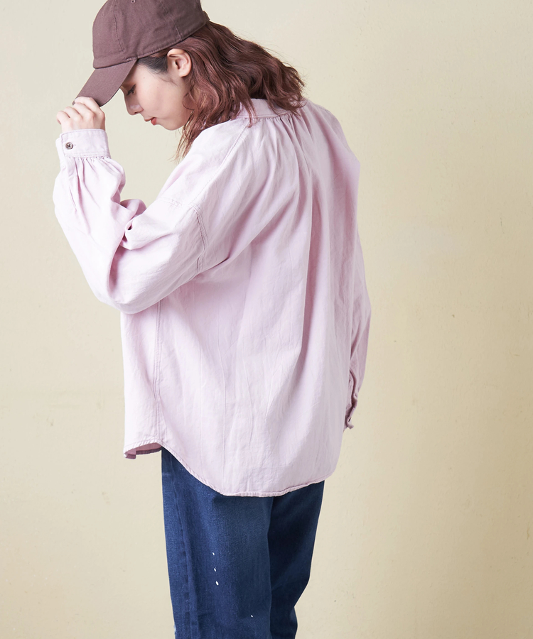 CUBE SUGAR(キューブシュガー) |【春新作8%分ポイントバック】ソフトツイル 無地 ギャザーシャツ