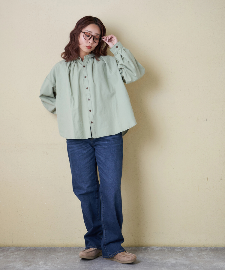 CUBE SUGAR(キューブシュガー) |【春新作8%分ポイントバック】ソフトツイル 無地 ギャザーシャツ