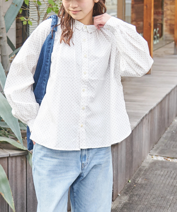 CUBE SUGAR(キューブシュガー) |【春新作8%分ポイントバック】ソフトツイル 総柄 プリント ギャザーシャツ