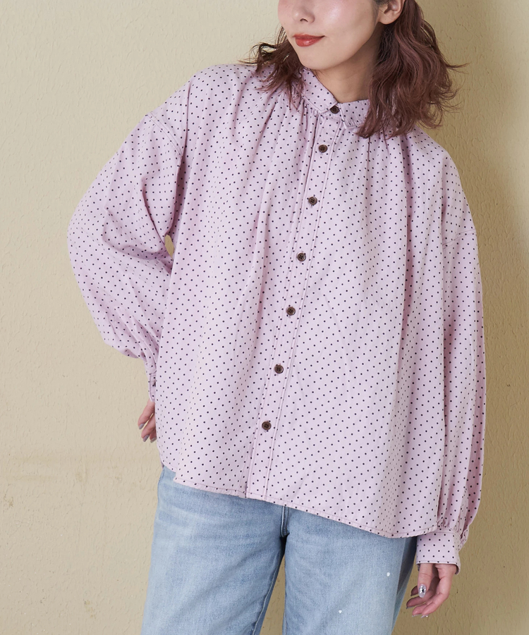 CUBE SUGAR(キューブシュガー) |【春新作8%分ポイントバック】ソフトツイル 総柄 プリント ギャザーシャツ