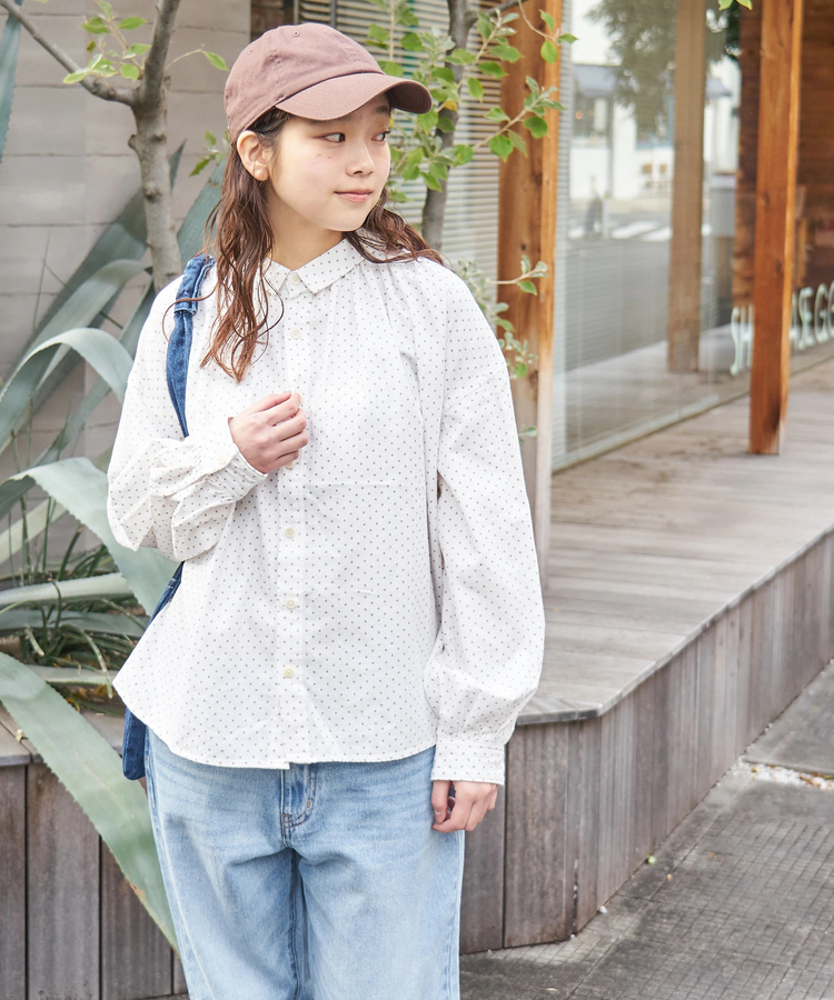 CUBE SUGAR(キューブシュガー) |【春新作8%分ポイントバック】ソフトツイル 総柄 プリント ギャザーシャツ