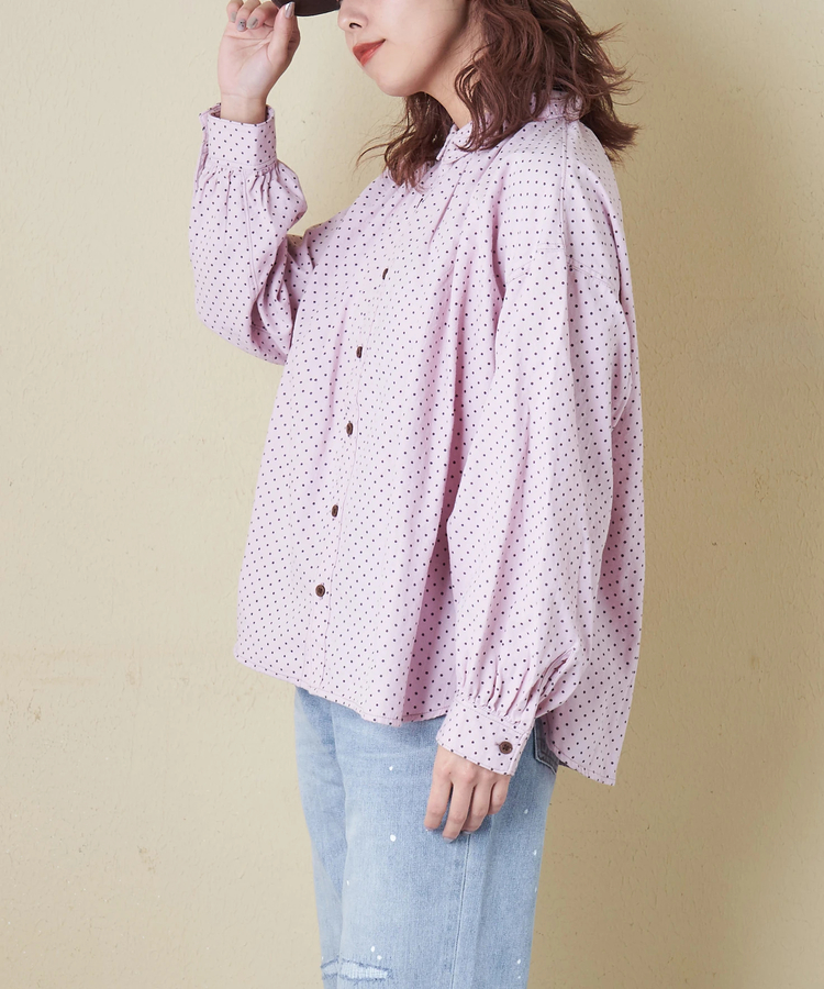 CUBE SUGAR(キューブシュガー) |【春新作8%分ポイントバック】ソフトツイル 総柄 プリント ギャザーシャツ