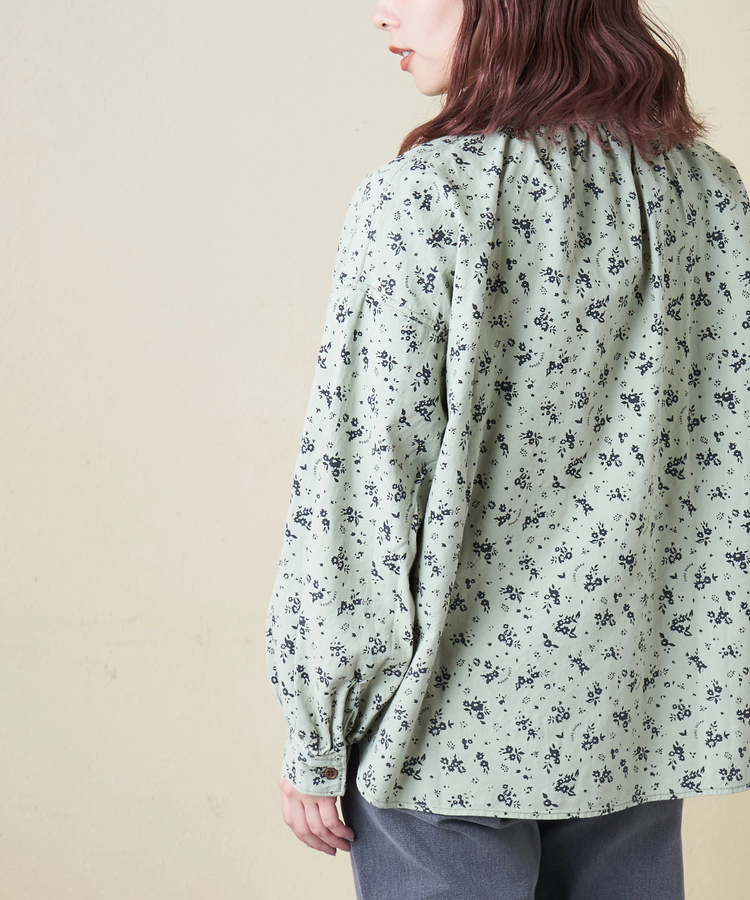 CUBE SUGAR(キューブシュガー) |【春新作8%分ポイントバック】ソフトツイル 総柄 プリント ギャザーシャツ