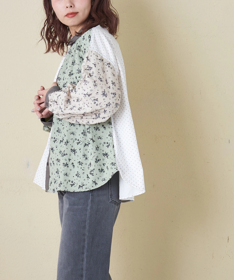 CUBE SUGAR(キューブシュガー) |【春新作8%分ポイントバック】ソフトツイル 総柄 プリント ギャザーシャツ