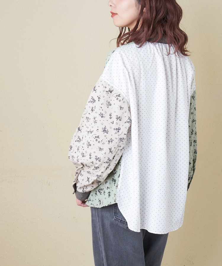 CUBE SUGAR(キューブシュガー) |【春新作8%分ポイントバック】ソフトツイル 総柄 プリント ギャザーシャツ