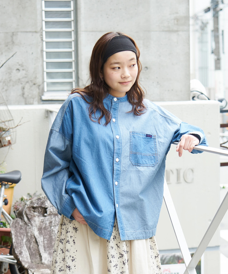 CUBE SUGAR(キューブシュガー) |【春新作】ライトデニム 切替 ビッグシャツ