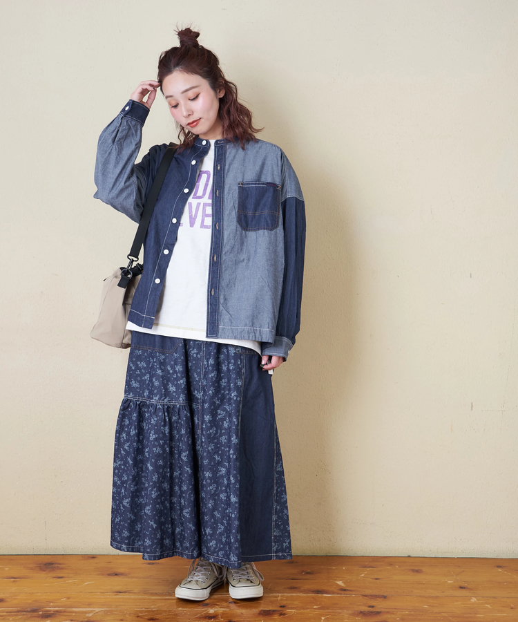 CUBE SUGAR(キューブシュガー) |【春新作】ライトデニム 切替 ビッグシャツ