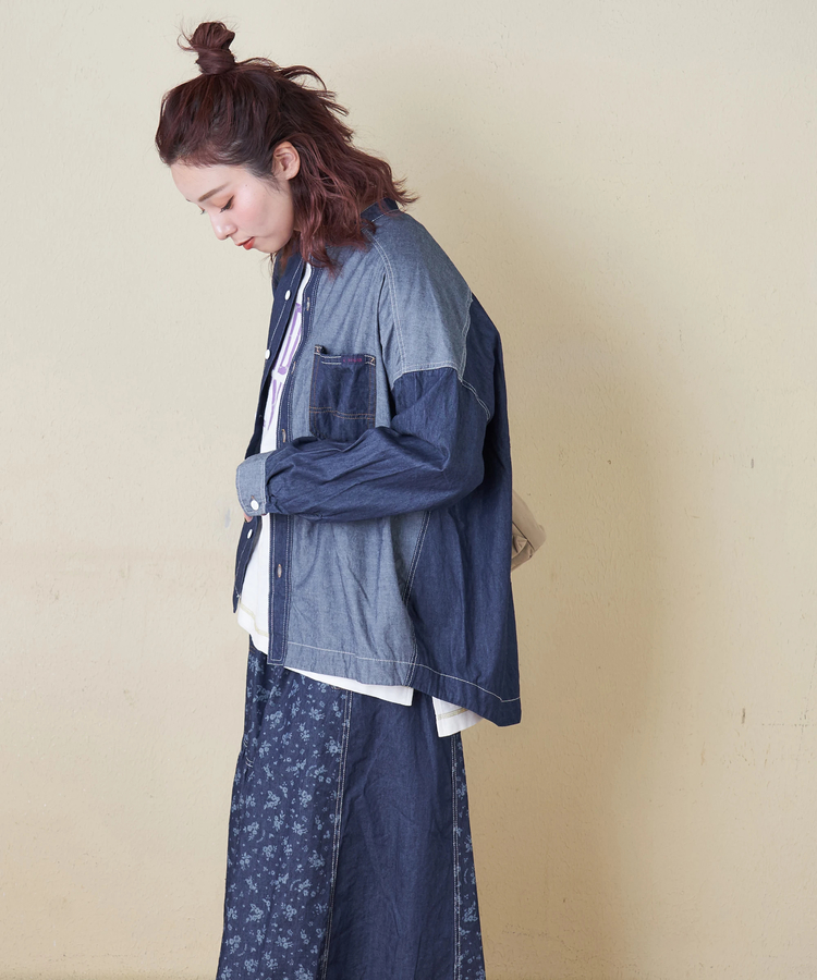CUBE SUGAR(キューブシュガー) |【春新作】ライトデニム 切替 ビッグシャツ