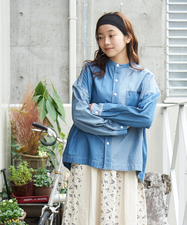 CUBE SUGAR(キューブシュガー) |【春新作】ライトデニム 切替 ビッグシャツ