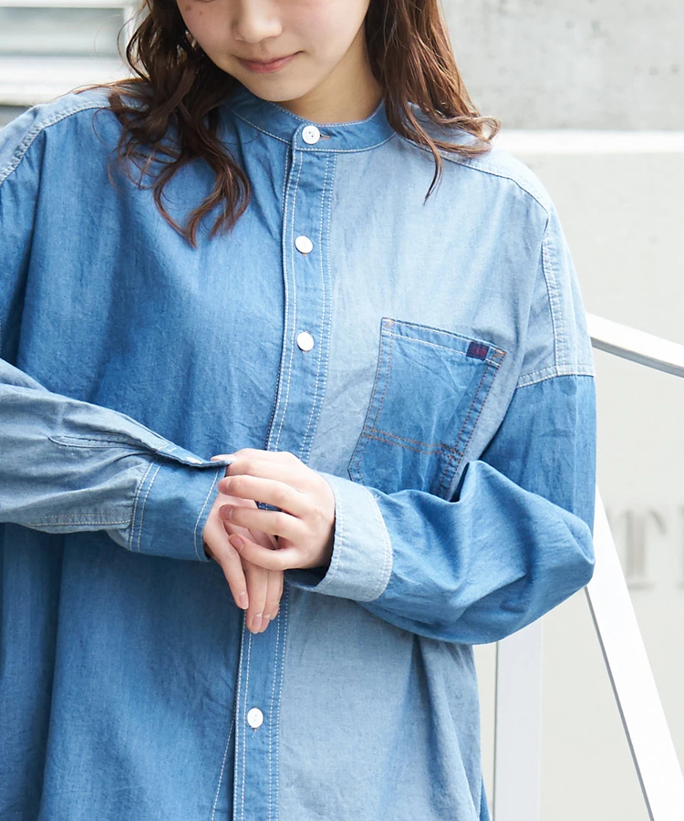 CUBE SUGAR(キューブシュガー) |【春新作】ライトデニム 切替 ビッグシャツ