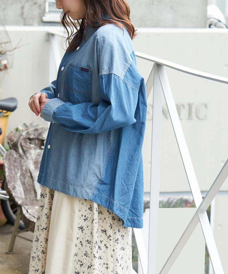 CUBE SUGAR(キューブシュガー) |【春新作】ライトデニム 切替 ビッグシャツ