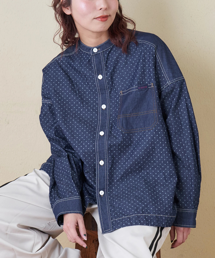 CUBE SUGAR(キューブシュガー) |【春新作8%分ポイントバック】ライトデニム 抜染プリント ビッグシャツ