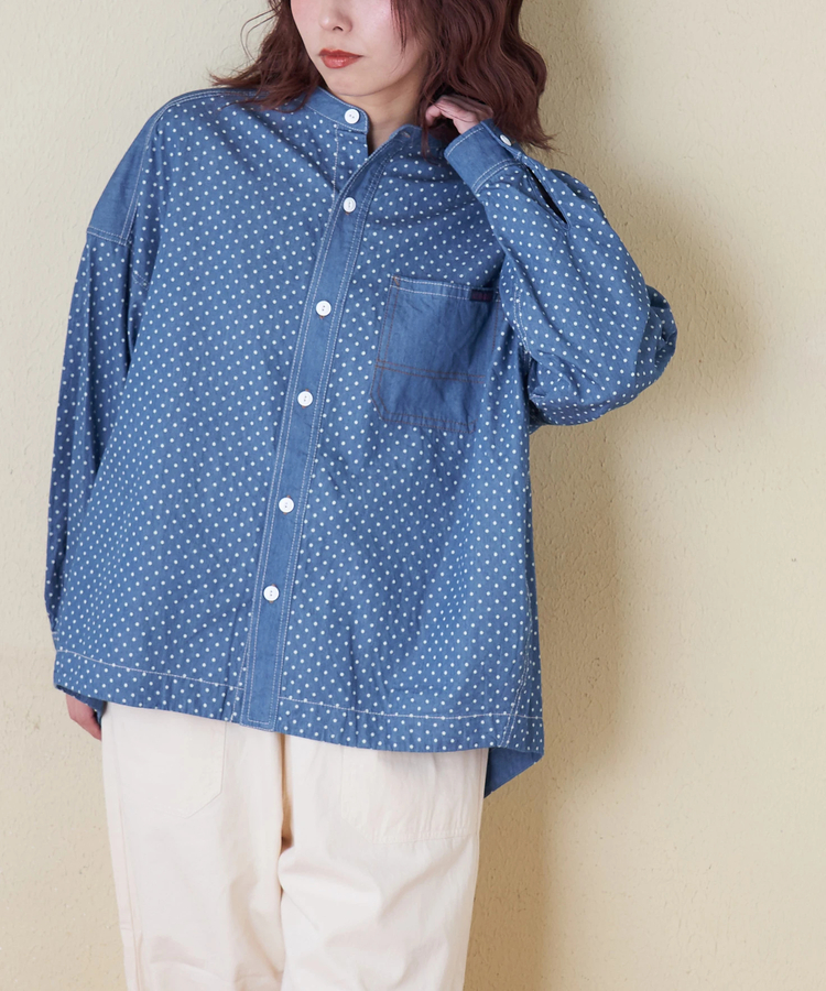 CUBE SUGAR(キューブシュガー) |【春新作8%分ポイントバック】ライトデニム 抜染プリント ビッグシャツ