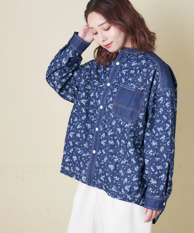 CUBE SUGAR(キューブシュガー) |【春新作8%分ポイントバック】ライトデニム 抜染プリント ビッグシャツ