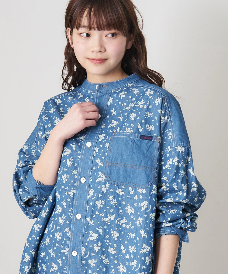 CUBE SUGAR(キューブシュガー) |【春新作8%分ポイントバック】ライトデニム 抜染プリント ビッグシャツ