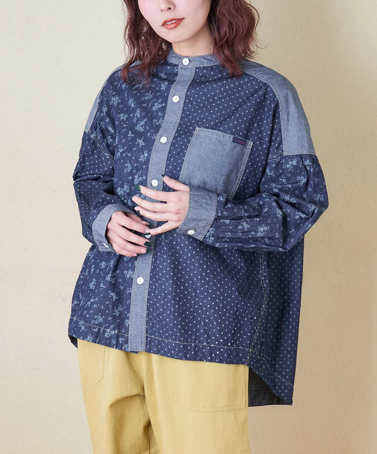 CUBE SUGAR(キューブシュガー) |【春新作8%分ポイントバック】ライトデニム 抜染プリント ビッグシャツ