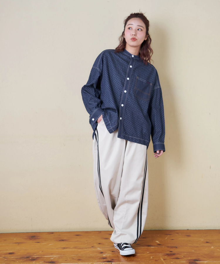 CUBE SUGAR(キューブシュガー) |【春新作8%分ポイントバック】ライトデニム 抜染プリント ビッグシャツ