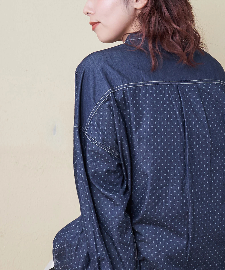 CUBE SUGAR(キューブシュガー) |【春新作8%分ポイントバック】ライトデニム 抜染プリント ビッグシャツ
