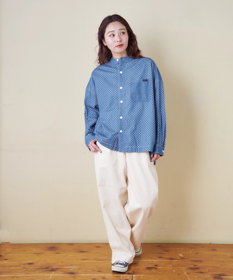 CUBE SUGAR(キューブシュガー) |【春新作8%分ポイントバック】ライトデニム 抜染プリント ビッグシャツ