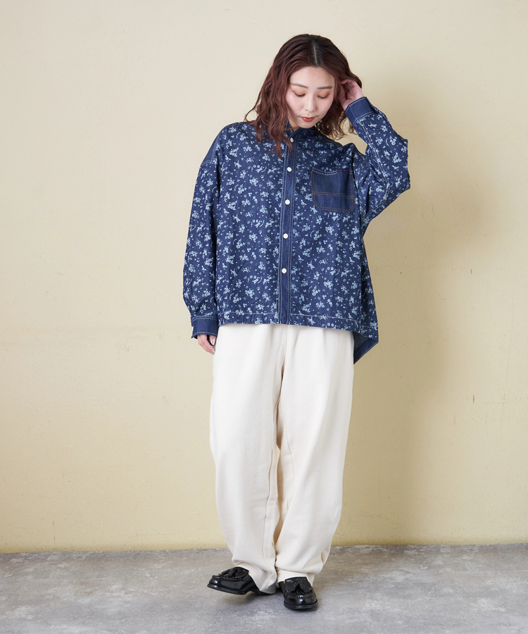 CUBE SUGAR(キューブシュガー) |【春新作8%分ポイントバック】ライトデニム 抜染プリント ビッグシャツ