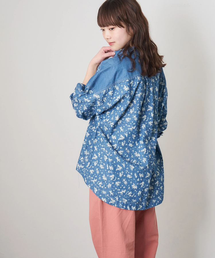 CUBE SUGAR(キューブシュガー) |【春新作8%分ポイントバック】ライトデニム 抜染プリント ビッグシャツ