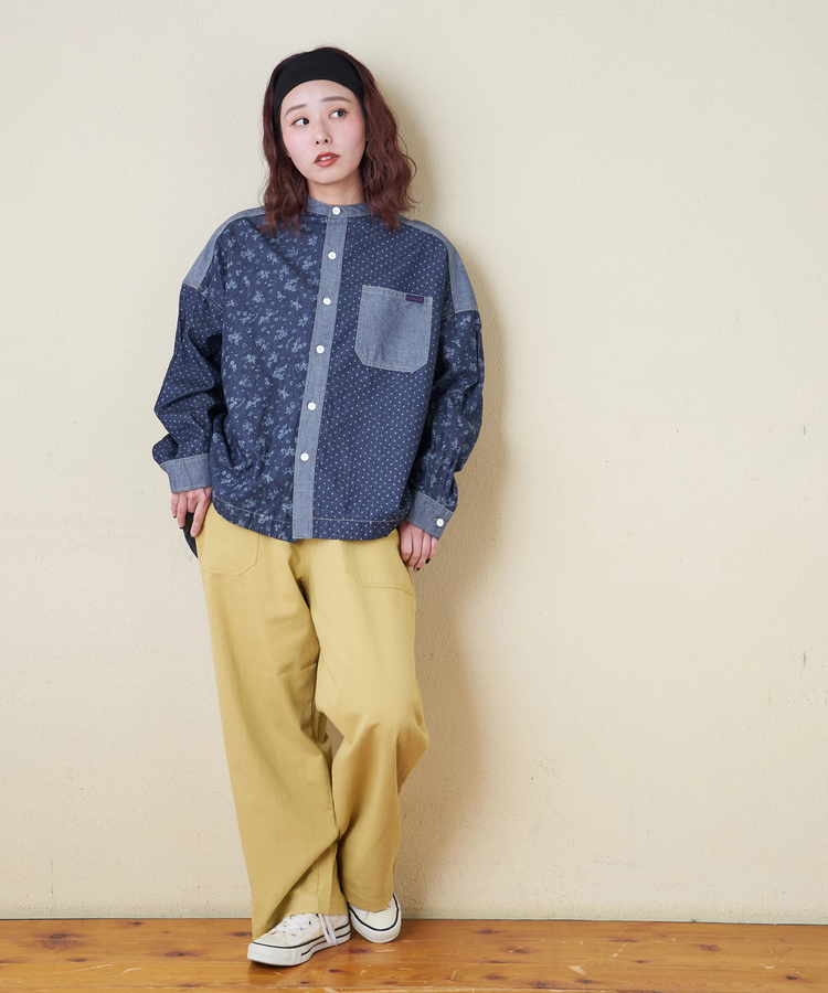 CUBE SUGAR(キューブシュガー) |【春新作8%分ポイントバック】ライトデニム 抜染プリント ビッグシャツ