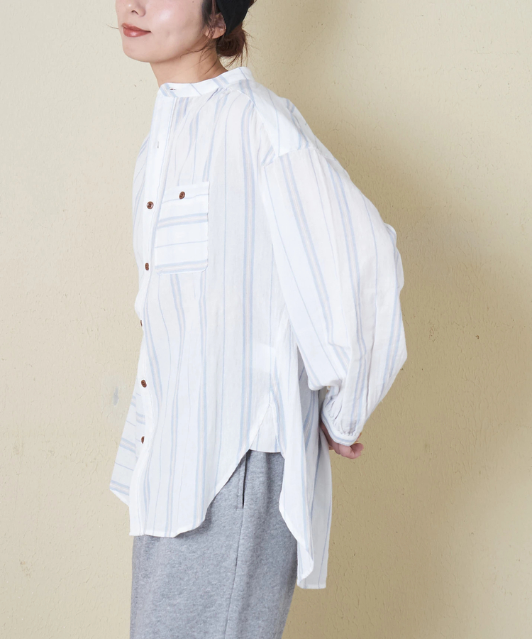 CUBE SUGAR(キューブシュガー) |【春新作8%分ポイントバック】ストライプ ギャザー チュニック シャツ
