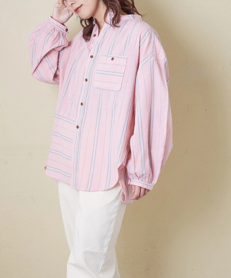 CUBE SUGAR(キューブシュガー) |【春新作8%分ポイントバック】ストライプ ギャザー チュニック シャツ