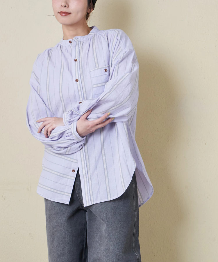 CUBE SUGAR(キューブシュガー) |【春新作8%分ポイントバック】ストライプ ギャザー チュニック シャツ