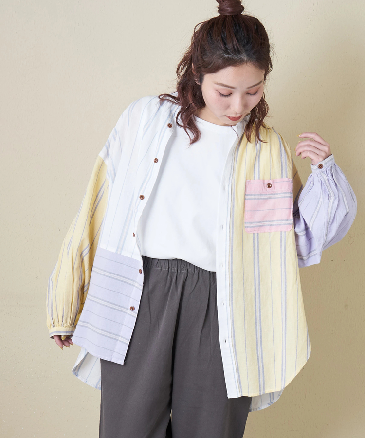 CUBE SUGAR(キューブシュガー) |【春新作8%分ポイントバック】ストライプ ギャザー チュニック シャツ