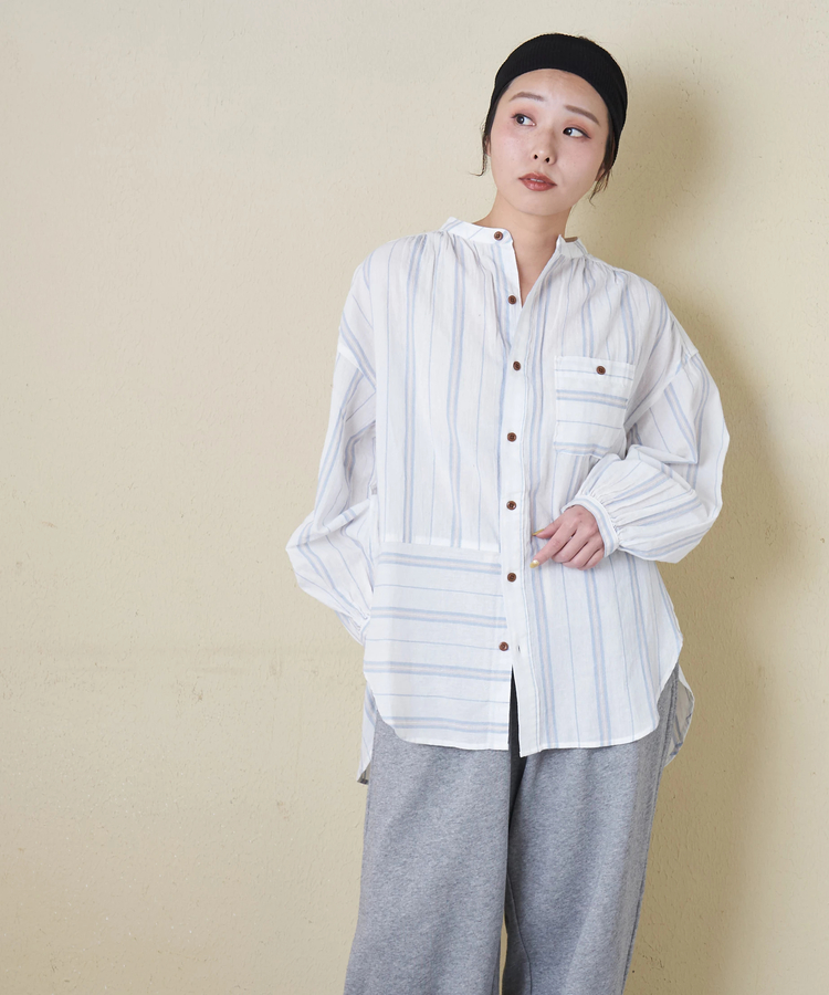 CUBE SUGAR(キューブシュガー) |【春新作8%分ポイントバック】ストライプ ギャザー チュニック シャツ
