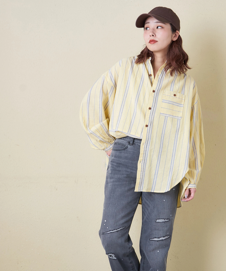 CUBE SUGAR(キューブシュガー) |【春新作8%分ポイントバック】ストライプ ギャザー チュニック シャツ