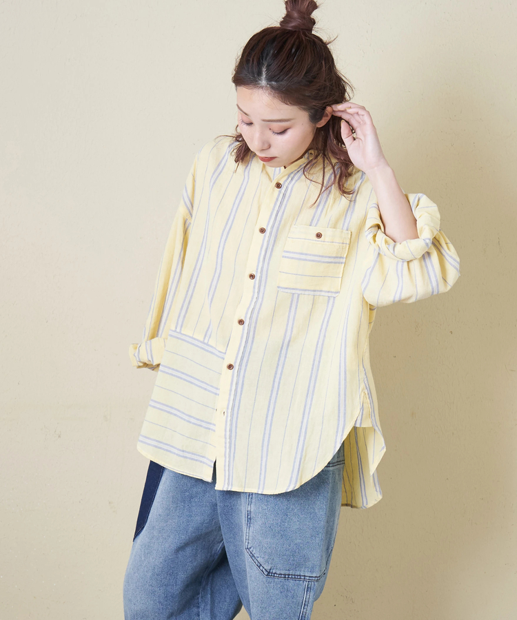 CUBE SUGAR(キューブシュガー) |【春新作8%分ポイントバック】ストライプ ギャザー チュニック シャツ