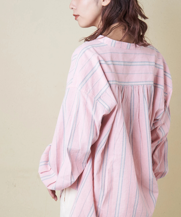 CUBE SUGAR(キューブシュガー) |【春新作8%分ポイントバック】ストライプ ギャザー チュニック シャツ