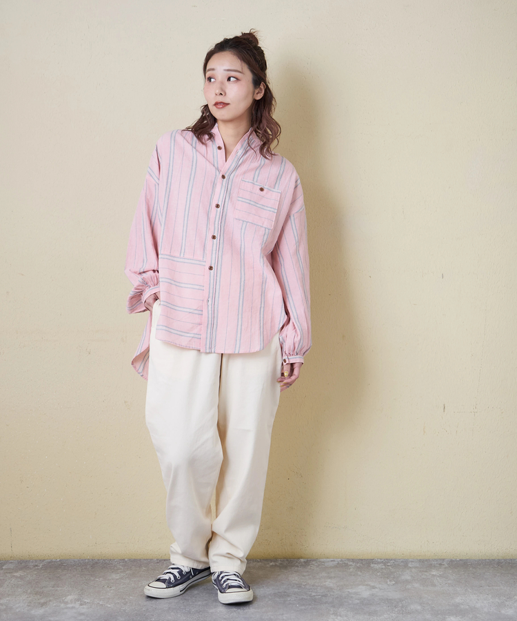 CUBE SUGAR(キューブシュガー) |【春新作8%分ポイントバック】ストライプ ギャザー チュニック シャツ