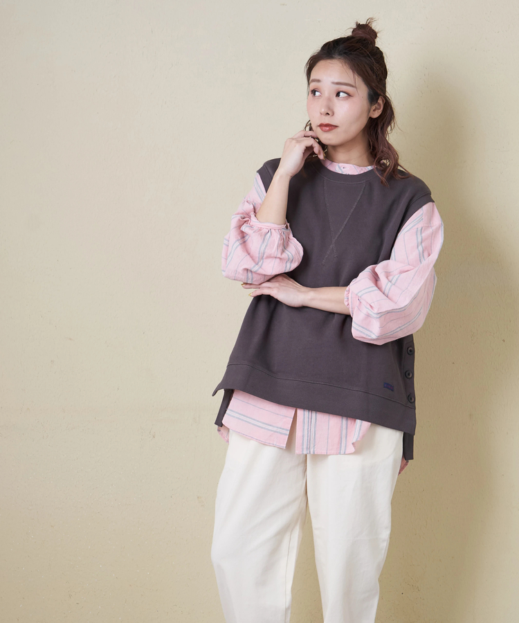 CUBE SUGAR(キューブシュガー) |【春新作8%分ポイントバック】ストライプ ギャザー チュニック シャツ