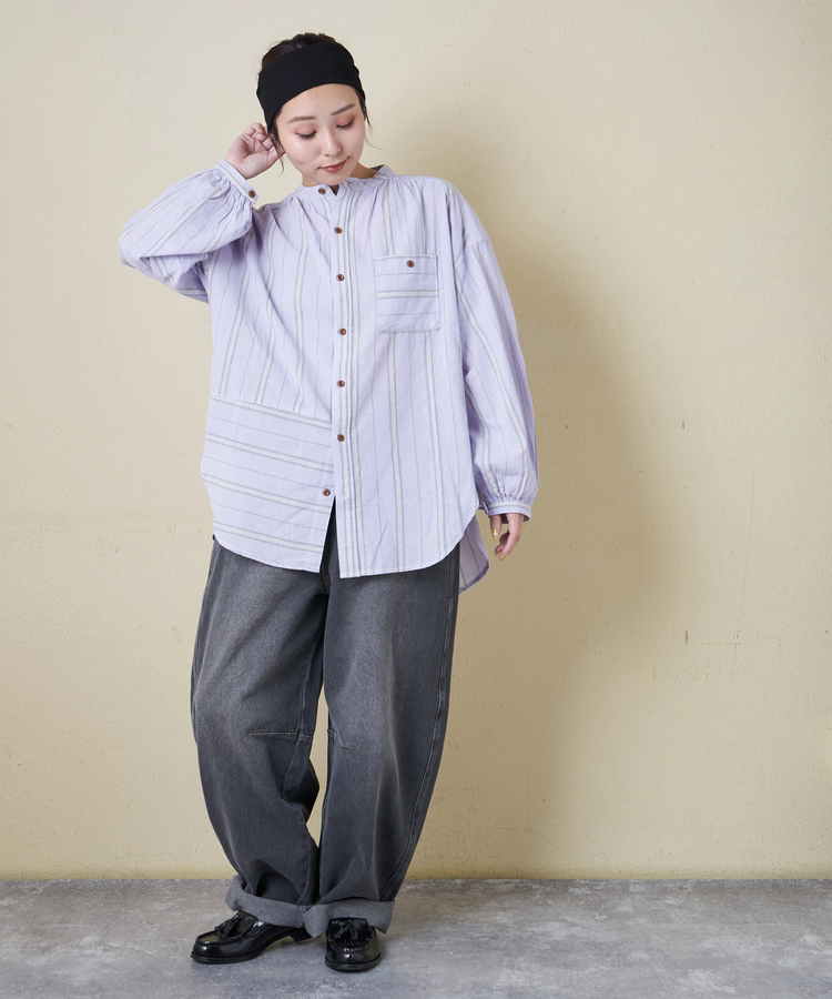 CUBE SUGAR(キューブシュガー) |【春新作8%分ポイントバック】ストライプ ギャザー チュニック シャツ