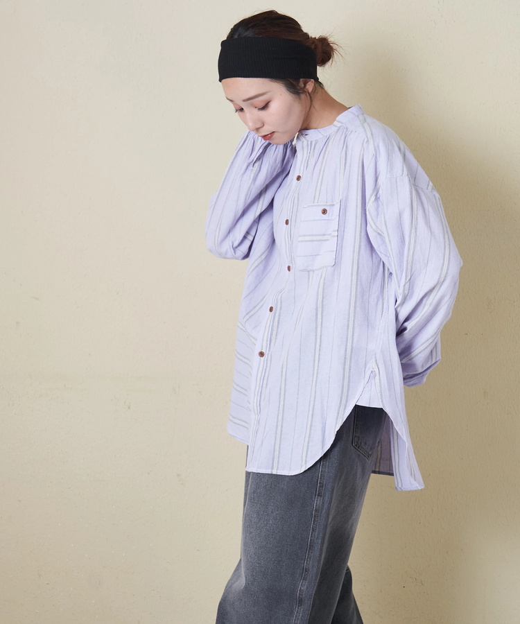 CUBE SUGAR(キューブシュガー) |【春新作8%分ポイントバック】ストライプ ギャザー チュニック シャツ