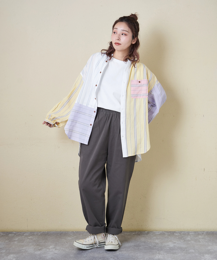 CUBE SUGAR(キューブシュガー) |【春新作8%分ポイントバック】ストライプ ギャザー チュニック シャツ