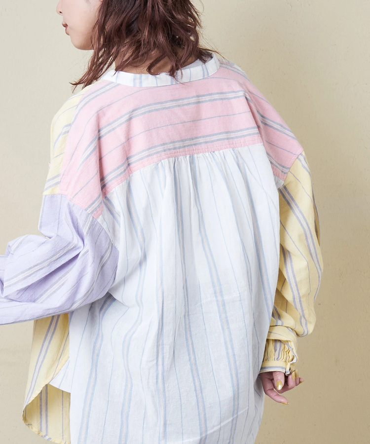 CUBE SUGAR(キューブシュガー) |【春新作8%分ポイントバック】ストライプ ギャザー チュニック シャツ