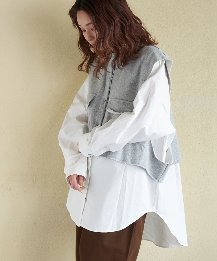 CUBE SUGAR(キューブシュガー) |【春新作】スウェット × オックス レイヤード風 ビッグシャツ