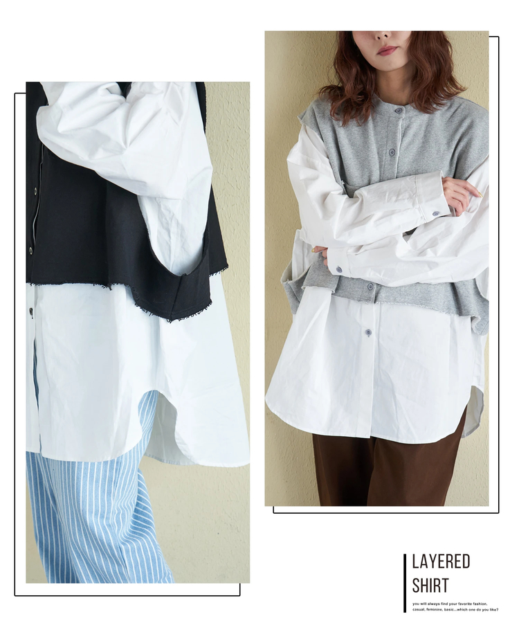 CUBE SUGAR(キューブシュガー) |【春新作】スウェット × オックス レイヤード風 ビッグシャツ