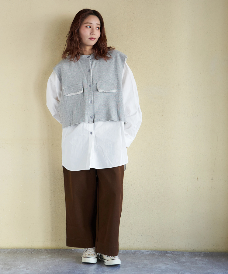 CUBE SUGAR(キューブシュガー) |【春新作】スウェット × オックス レイヤード風 ビッグシャツ