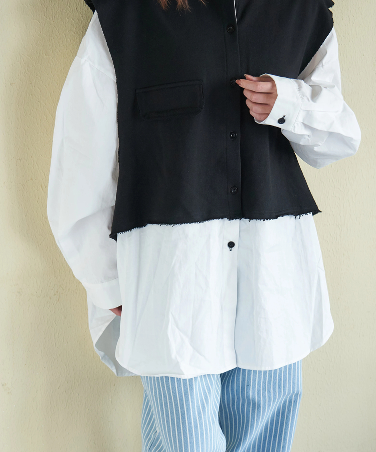 CUBE SUGAR(キューブシュガー) |【春新作】スウェット × オックス レイヤード風 ビッグシャツ