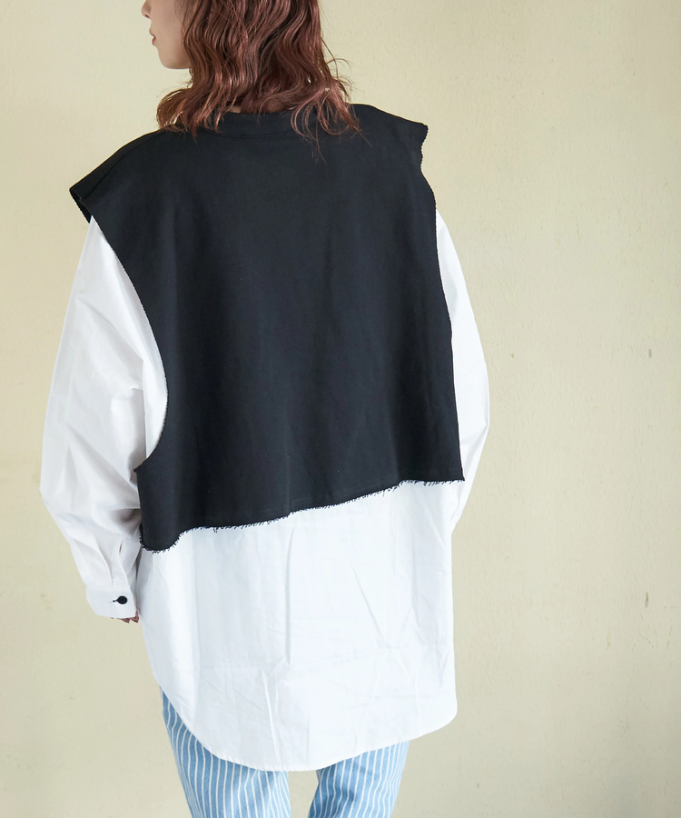 CUBE SUGAR(キューブシュガー) |【春新作】スウェット × オックス レイヤード風 ビッグシャツ