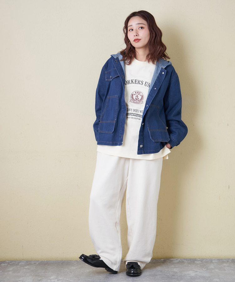 CUBE SUGAR(キューブシュガー) |【春新作8%分ポイントバック】デニム × ヒッコリー フード付 ジャケット