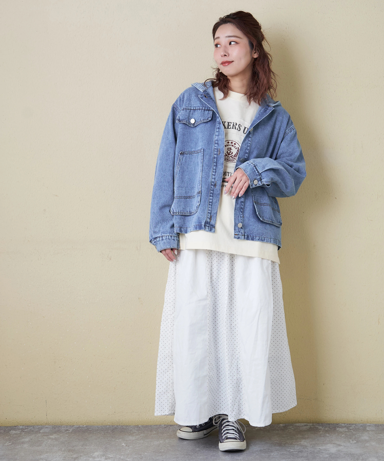 CUBE SUGAR(キューブシュガー) |【春新作8%分ポイントバック】デニム × ヒッコリー フード付 ジャケット