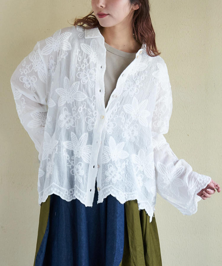 CUBE SUGAR(キューブシュガー) |【春新作】花柄 刺繍 シアー シャツ