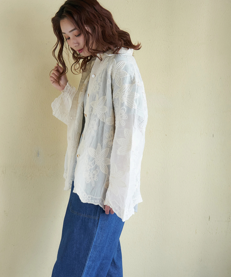 CUBE SUGAR(キューブシュガー) |【春新作】花柄 刺繍 シアー シャツ