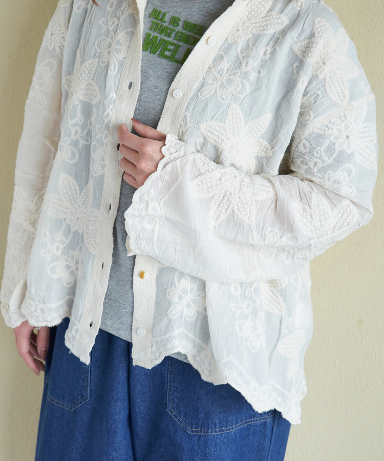 CUBE SUGAR(キューブシュガー) |【春新作】花柄 刺繍 シアー シャツ